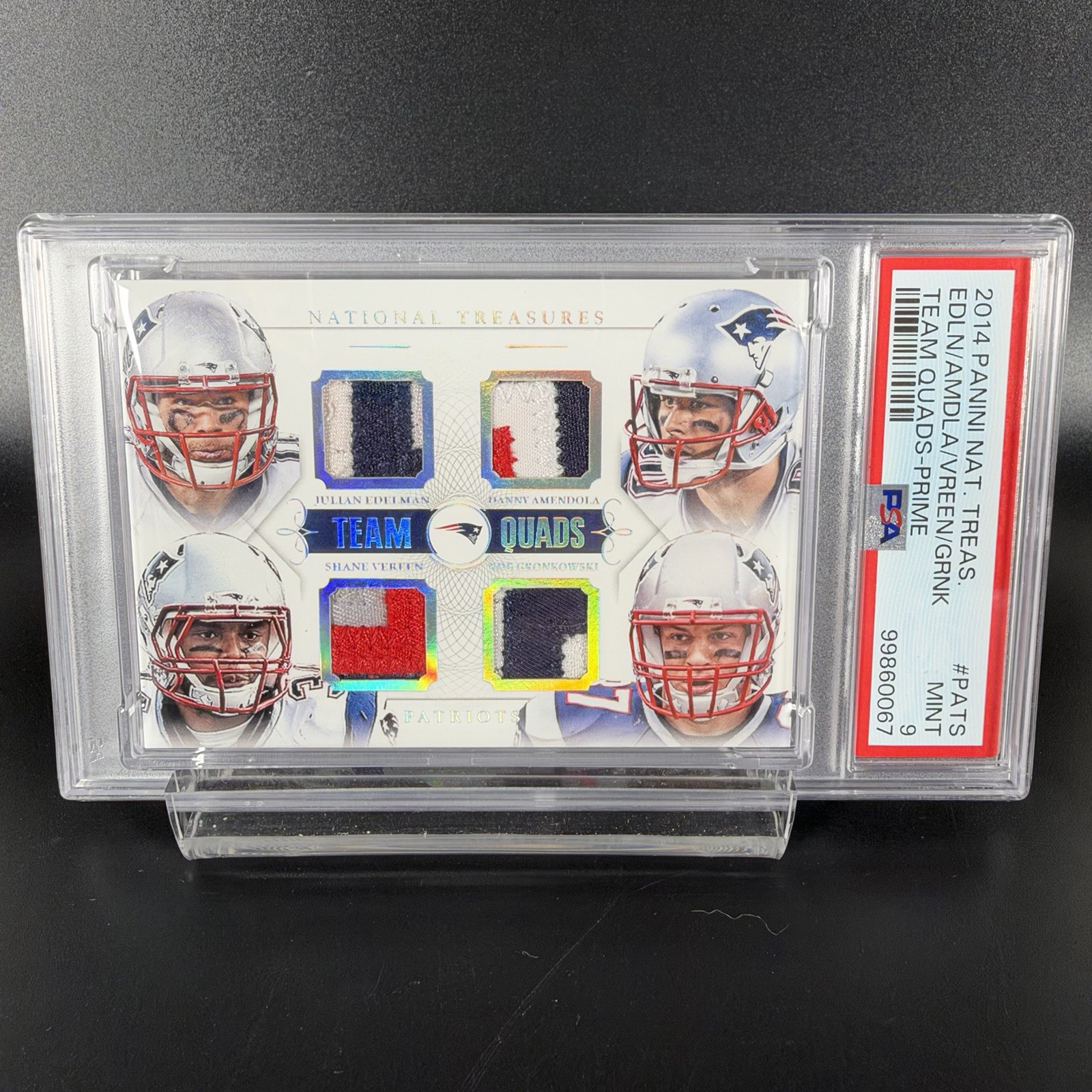 Edelman Gronkowski 2014 National Treasures Team Quads Game Used Patch 19/25 PSA9 Edelman Gronkowski 2014 National Treasures Team Quads Game Used Patch 19/25 PSA9