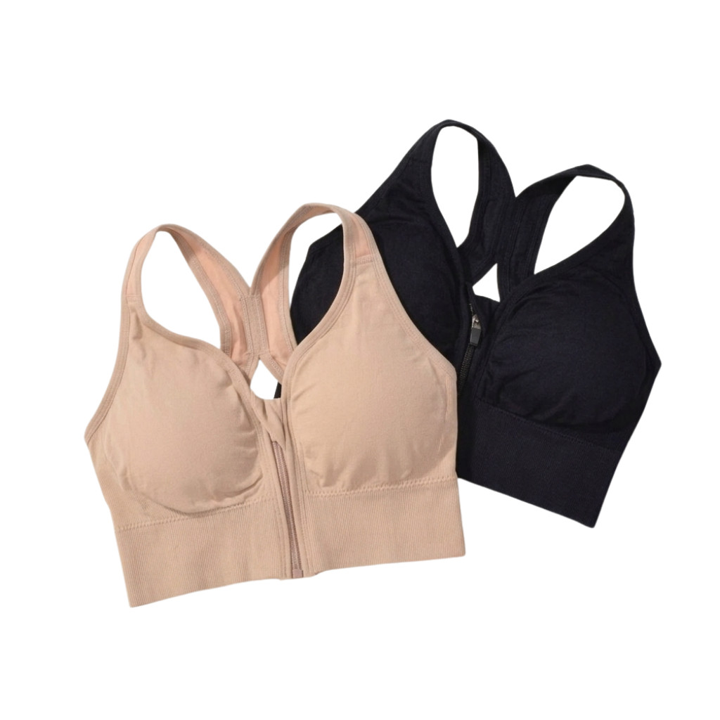 2 Pack High Support Sports Bras Front Zipper Racerback Workout Tops