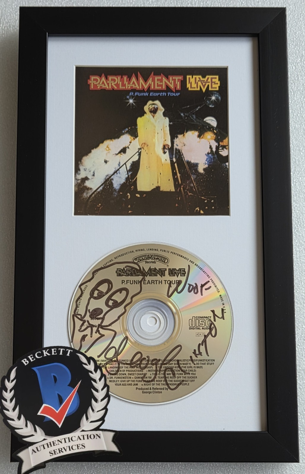 GEORGE CLINTON CD DISPLAY AUTOGRAPHED BECKETT BAS COA SIGNED MUSIC PARLIAMENT