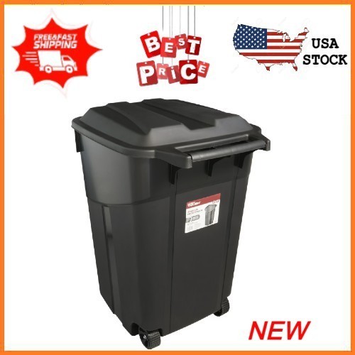 NEW Hyper Tough 45 Gallon Wheeled Heavy Duty Plastic Garbage Can Attached Lid NEW Hyper Tough 45 Gallon Wheeled Heavy Duty Plastic Garbage Can Attached Lid