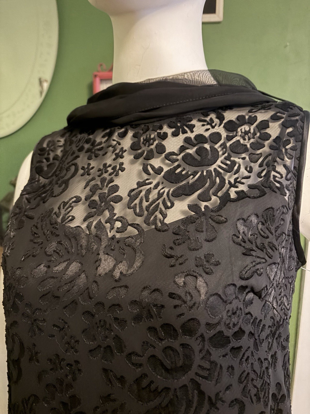 Vtg 90s McClintock Fitted Sheath wNetting Whimsygoth Chiffon Party Dress 38 S/M