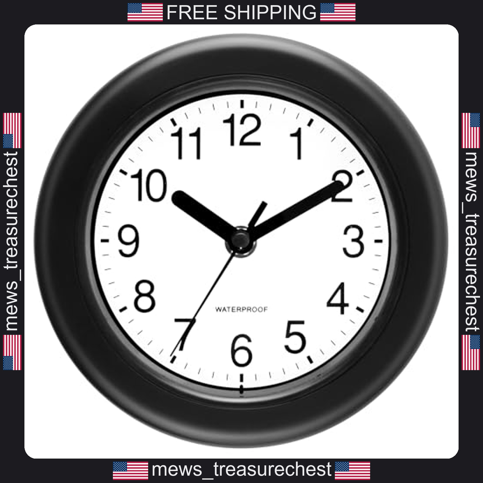 Indoor Outdoor Waterproof Clock 6.5 Inch Sealed Wall or Stand Black