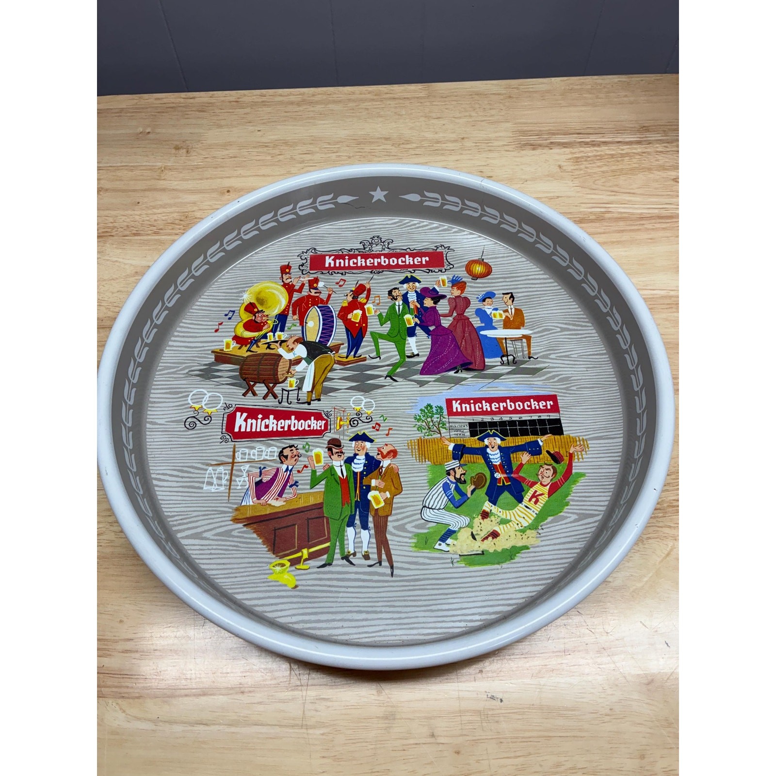 Vintage Knickerbocker Beer Advertising Serving Tray Mid Century Metal Bar Tray