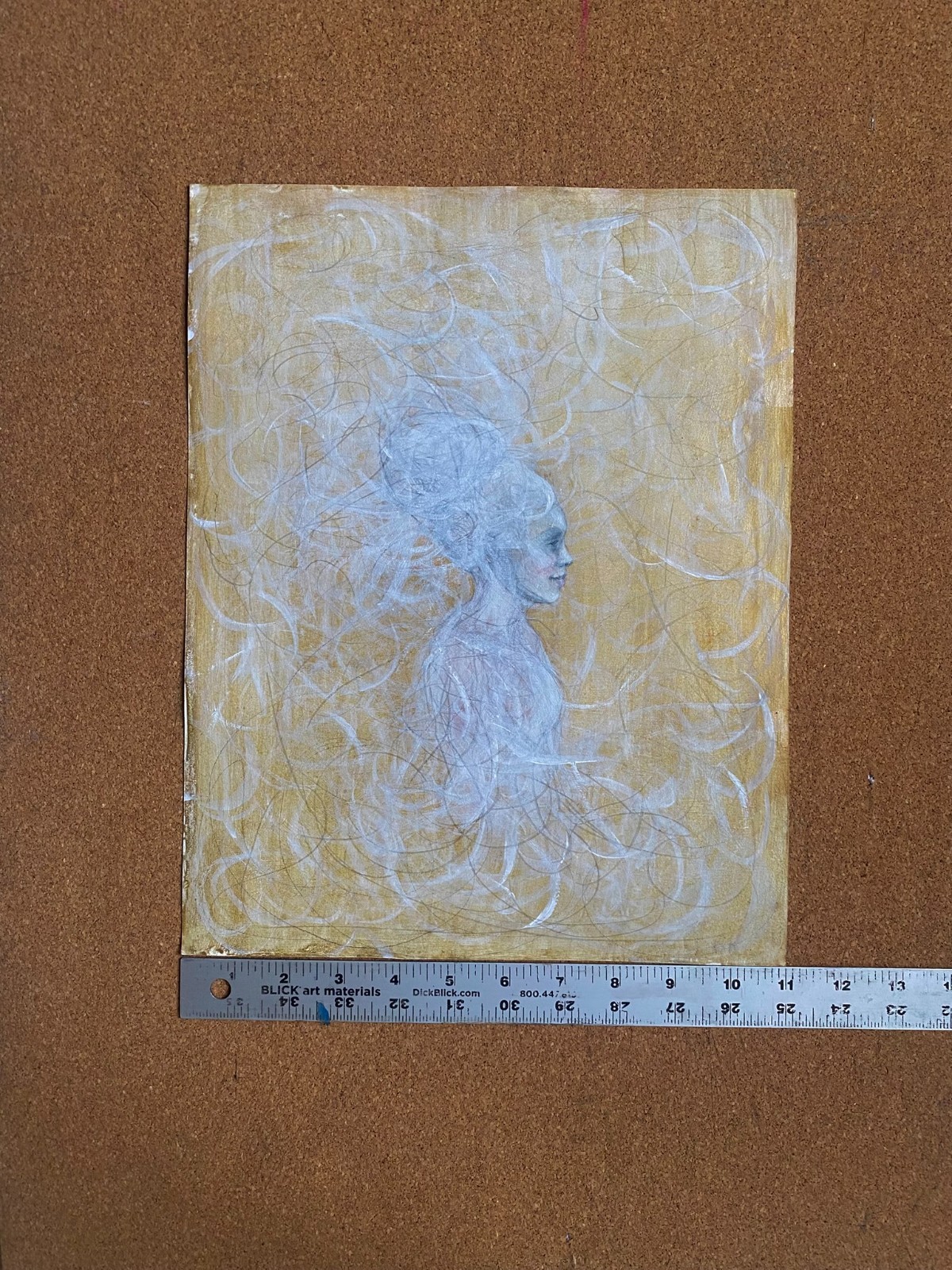 Whimsical original fine art figurative painting white and gold 14