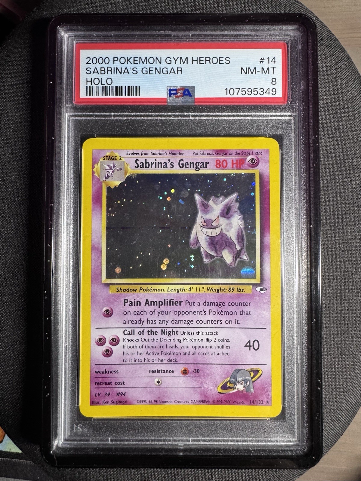 Sabrina\'s Gengar 14/132 Gym Heroes Holo Rare Unlimited English PSA 8