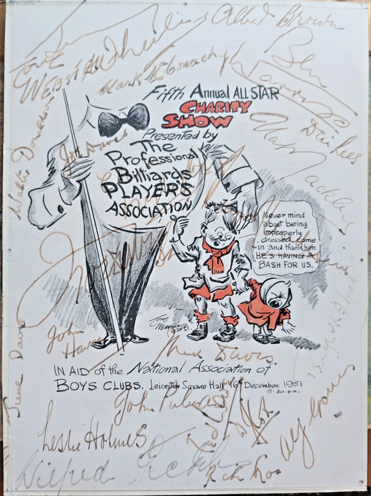 SIGNED SNOOKER POSTER 1951 MANY WORLD CHAMPIONS JOE DAVIS PULMAN DONALDSON ETC 