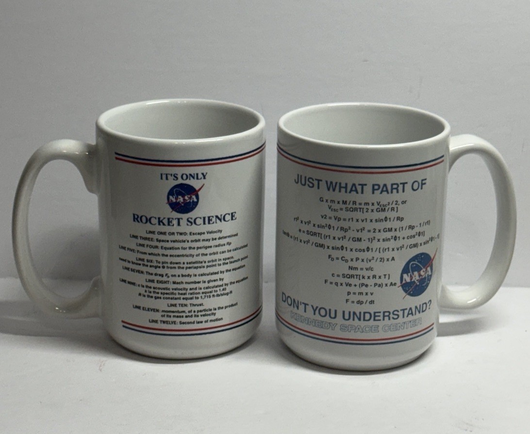 Vintage Set Of 2 NASA US Space Only Rocket Science Coffee Mugs