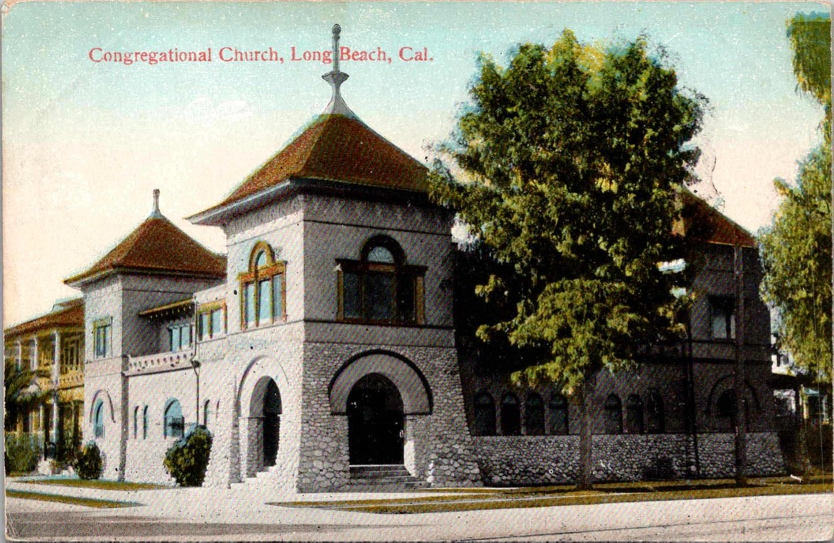 c1910 Congregational Church Long Beach California CA O. Newman Co. Postcard