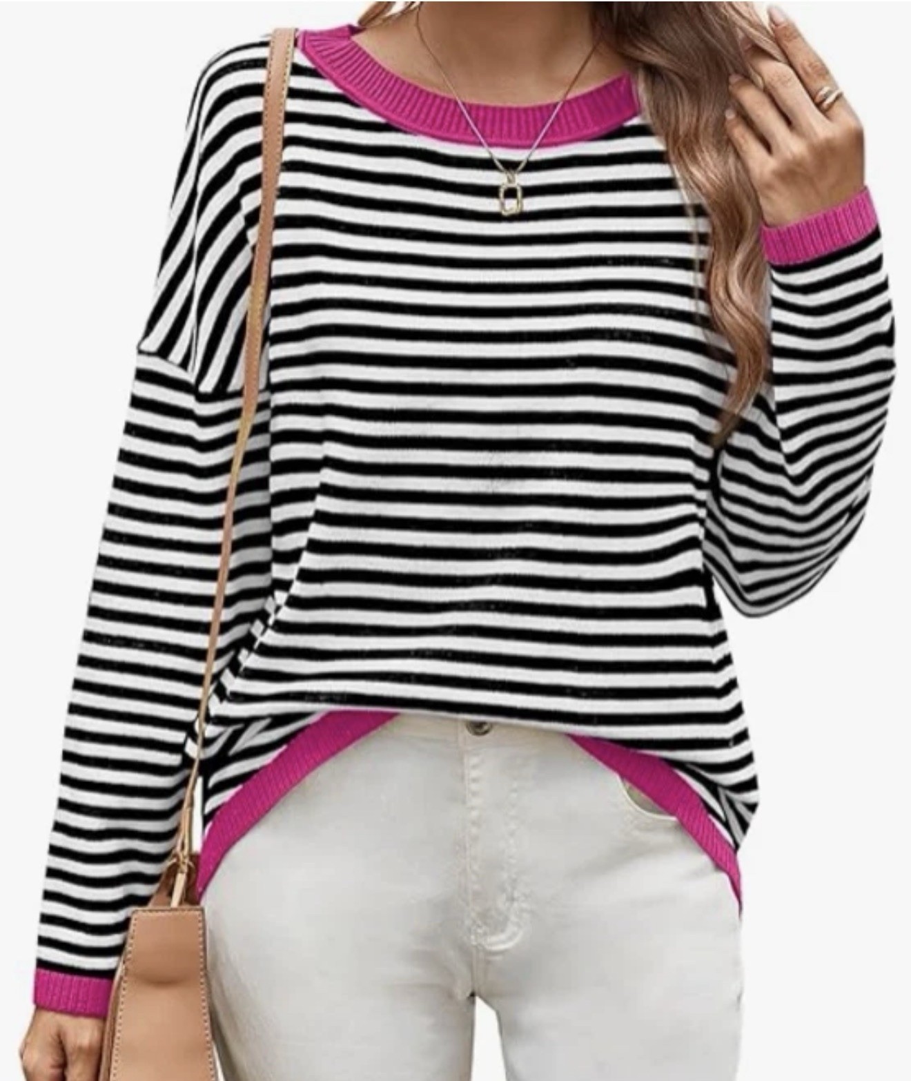 NEW WIHOLL Women\'s Striped Long Sleeve Crewneck Tunic Top ~ Medium New With Tags