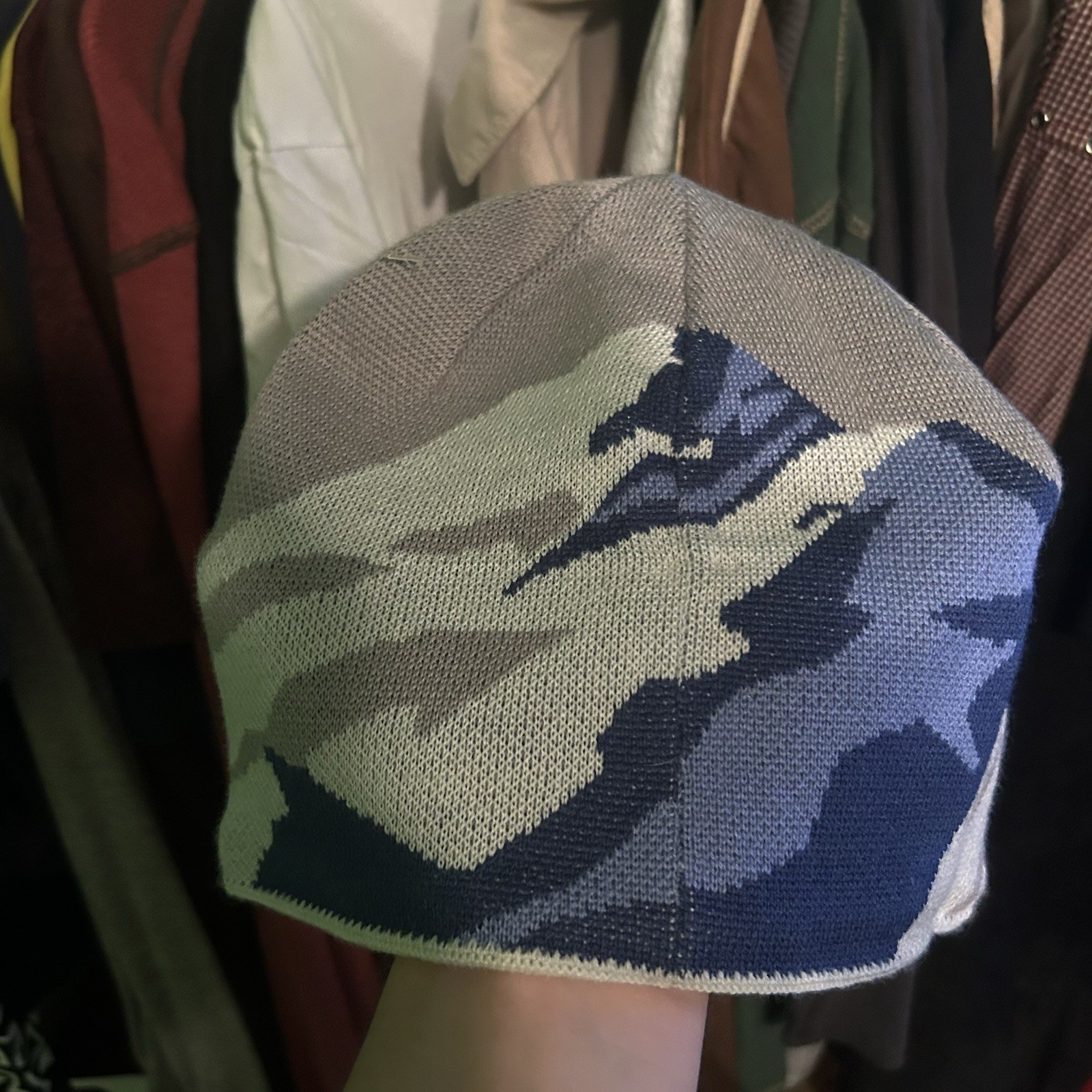 L.L. Bean Men\'s Winter Beanie Hat Camouflage Blue Gray White One Size