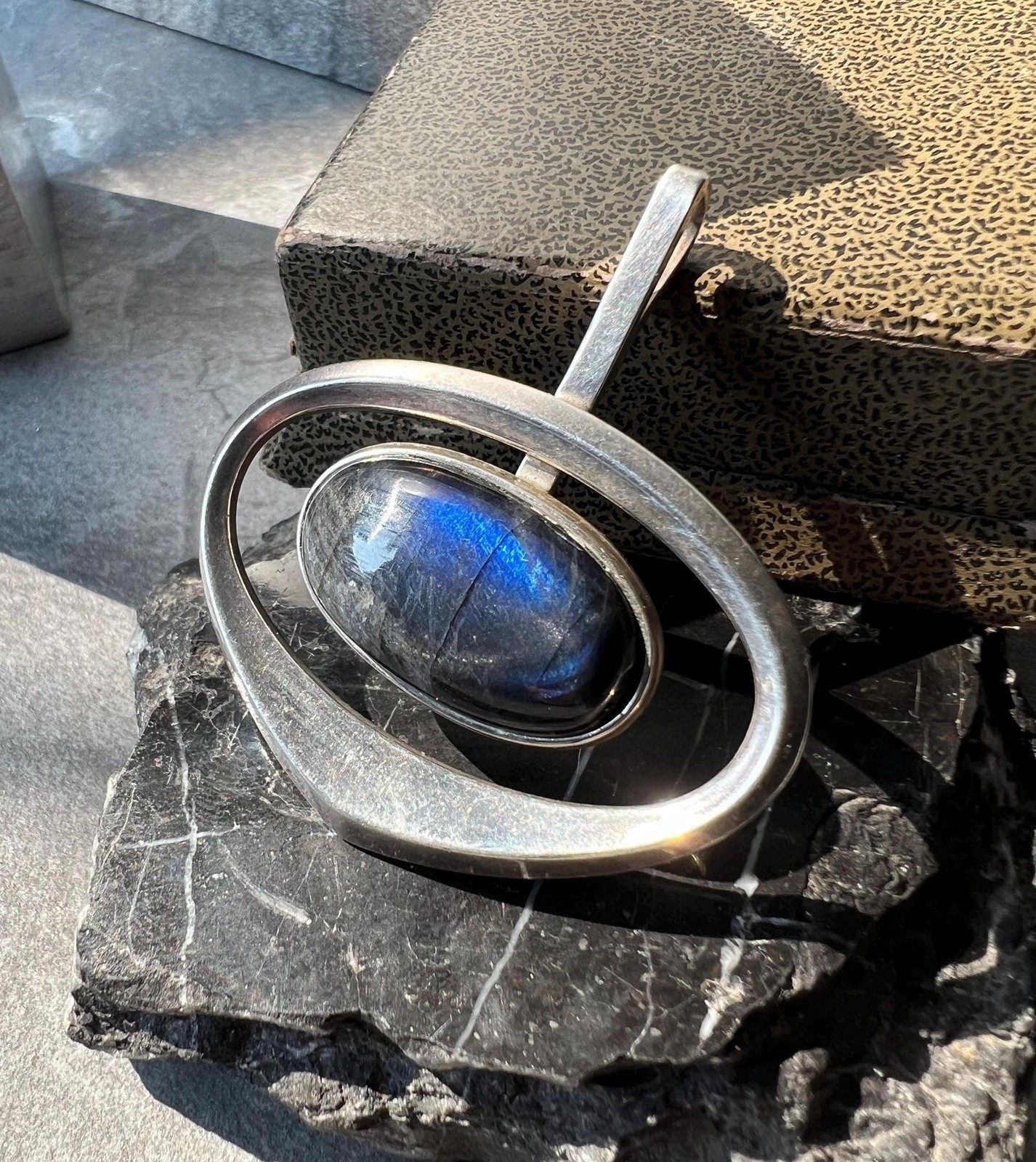 DAVID ANDERSEN Norway Vintage Signed Sterling Silver Modernist Labradorite MCM P