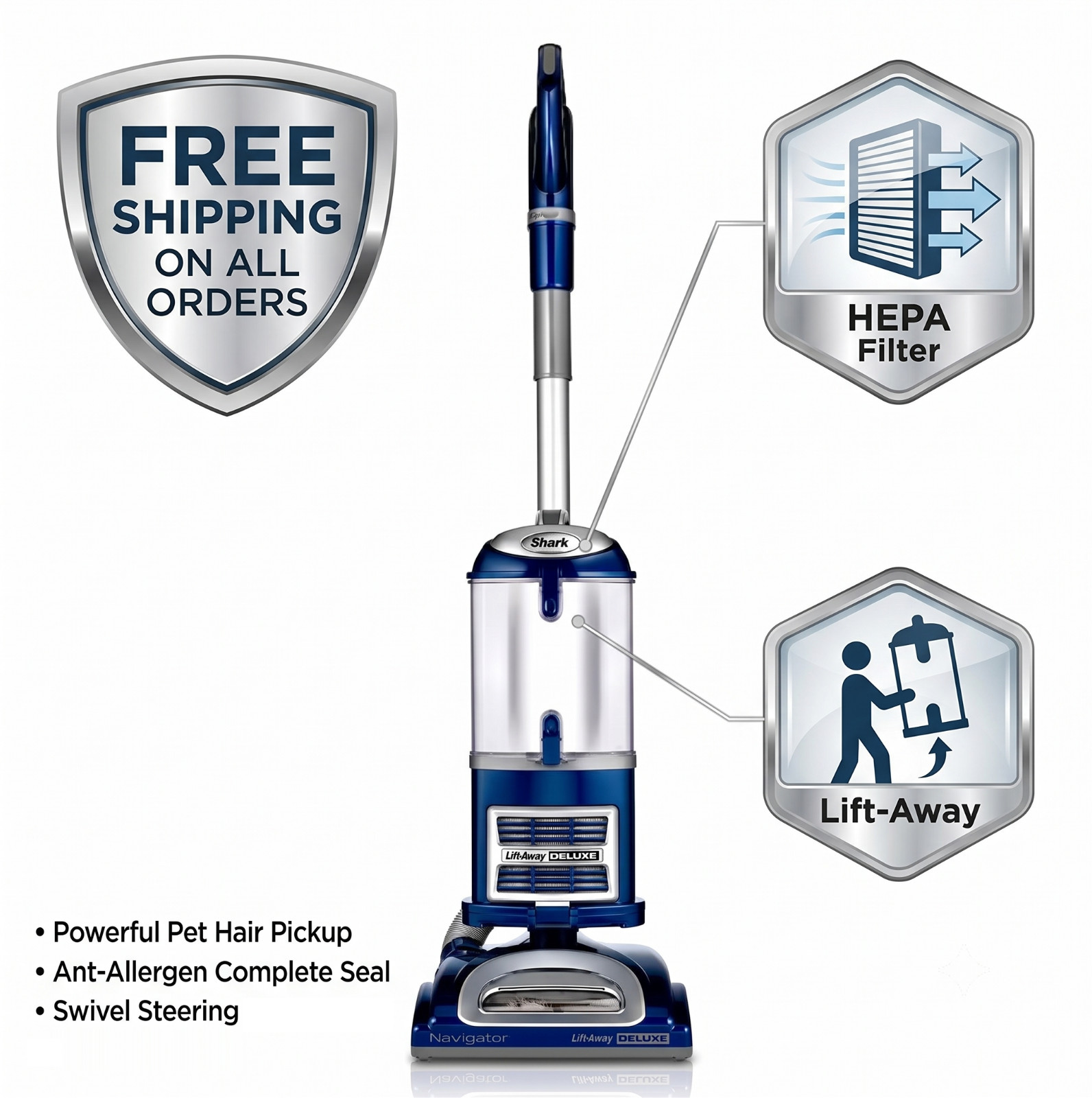NEW Shark NV360 Navigator Lift-Away Deluxe Upright Vacuum Cleaner Bagless Blue NEW Shark NV360 Navigator Lift-Away Deluxe Upright Vacuum Cleaner Bagless Blue