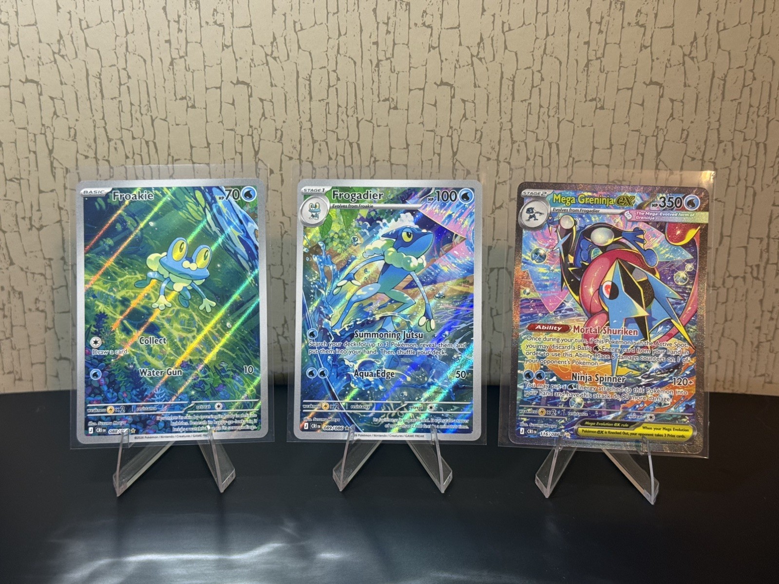 Pokémon Chaos Rising Froakie, Frogadier, & Mega Greninja Ex SIR - SET OF 3 Pokémon Chaos Rising Froakie, Frogadier, & Mega Greninja Ex SIR - SET OF 3