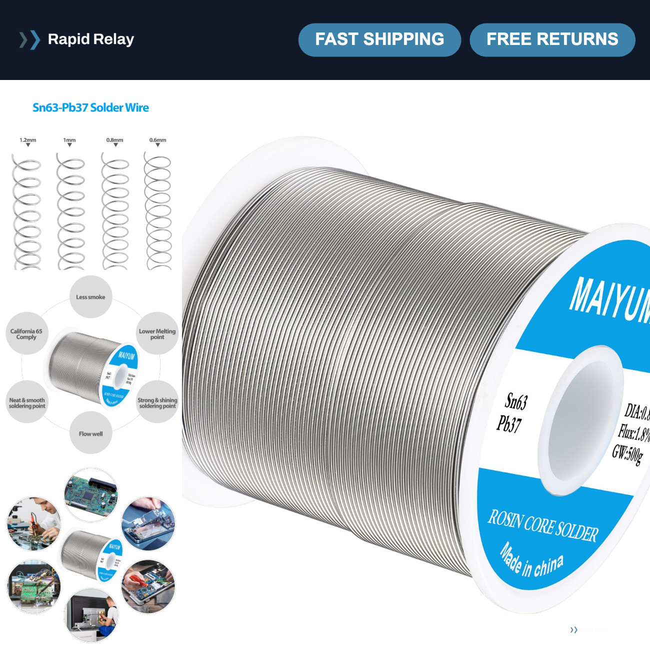 0.8mm 500g 63/37 Tin Lead Rosin Core Solder Wire for Electronics, DIY Projects 0.8mm 500g 63/37 Tin Lead Rosin Core Solder Wire for Electronics, DIY Projects