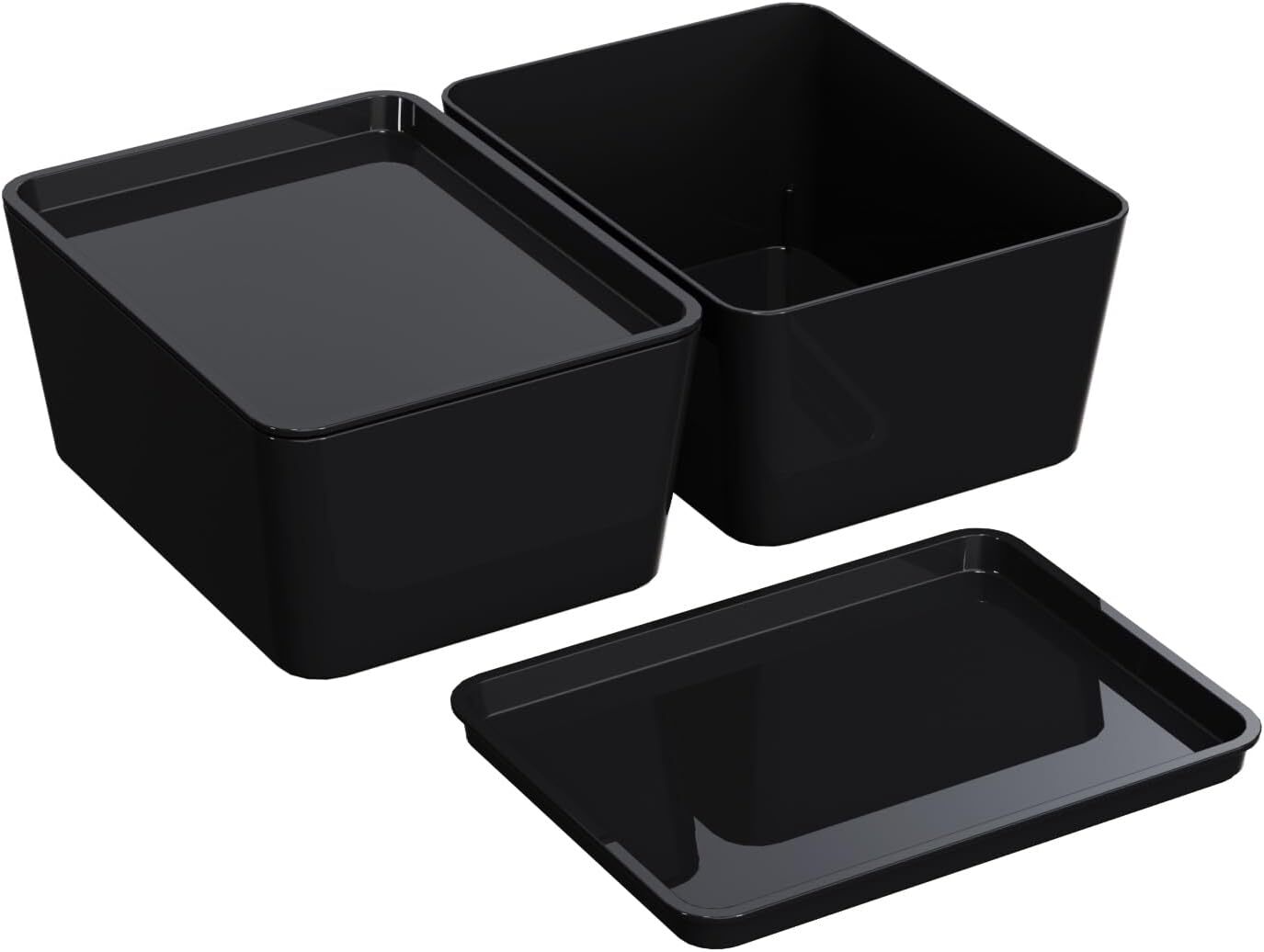 Storage box with lid: Small 5x7 storage box, set of 2, black. Storage box with lid: Small 5x7 storage box, set of 2, black.