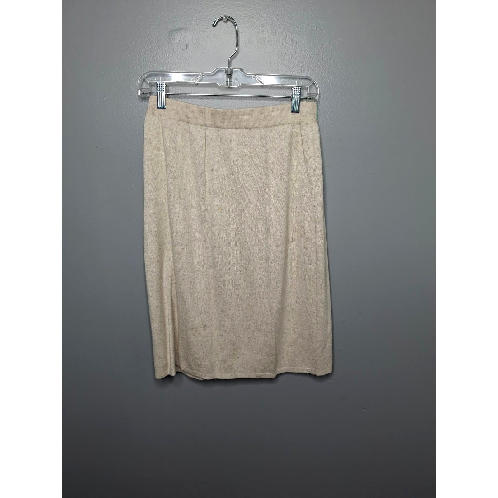 VTG Liz Claiborne Collection Knit Midi Skirt Large Oatmeal Cotton Linen Blend