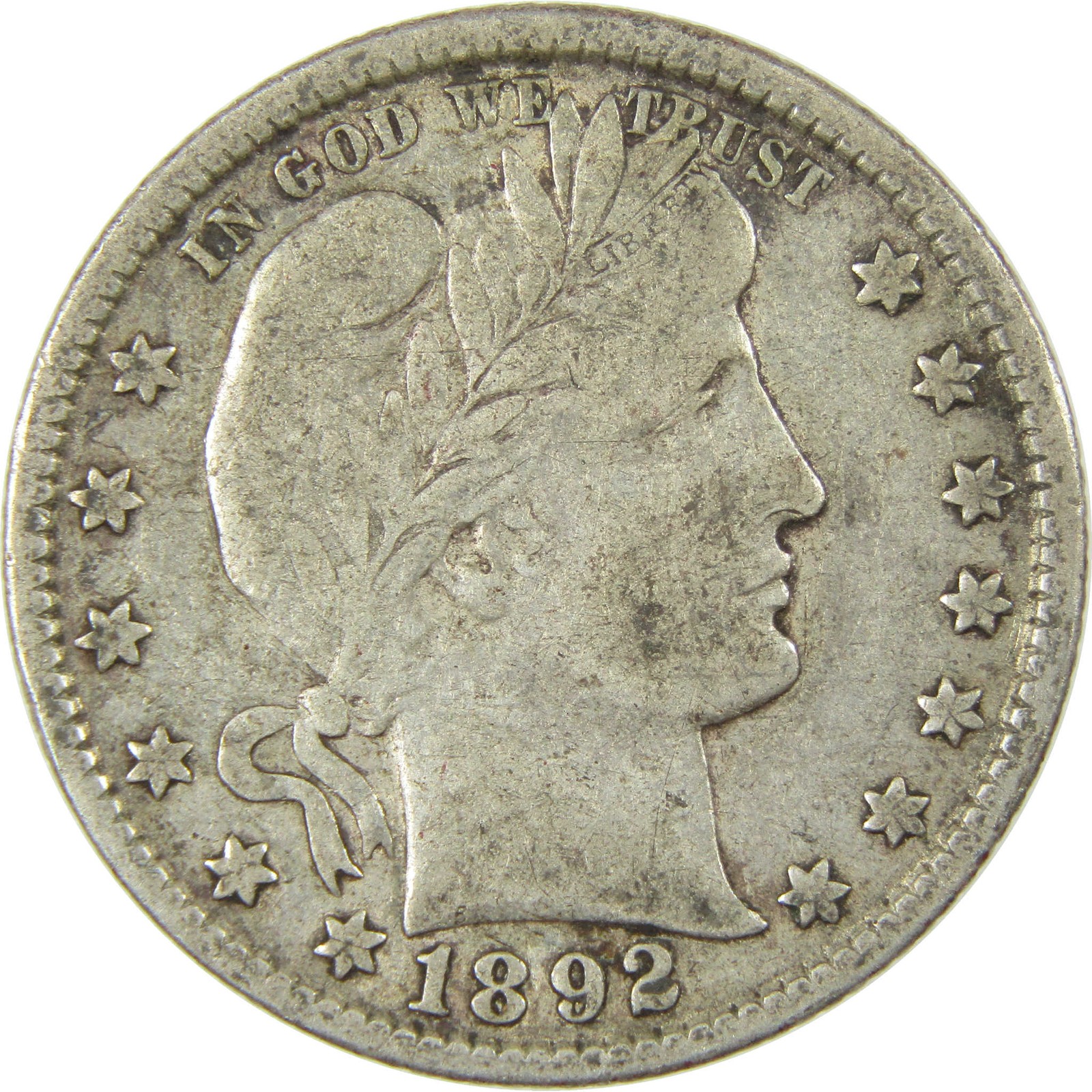 1892 O Barber Silver Quarter F Fine 25c Coin Collectible 1892 O Barber Silver Quarter F Fine 25c Coin Collectible