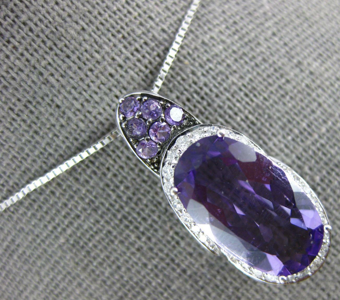 6.64CT DIAMOND & AAA AMETHYST 14KT WHITE GOLD OVAL & ROUND FUN FLOATING PENDANT