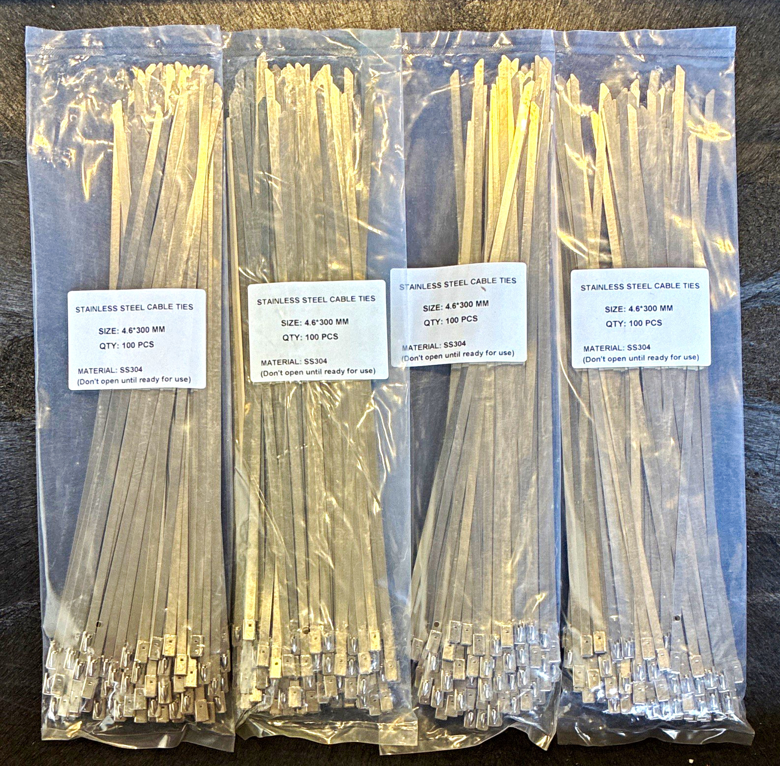 400 Pack - Stainless Steel SS304 Cable Ties 4.6mm x 300mm (0.18”x11.8”)
