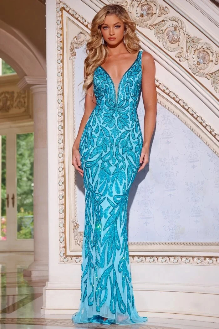 NWT Jovani Prom Dress size 4: Stunning Turquoise beaded Mermaid Gown