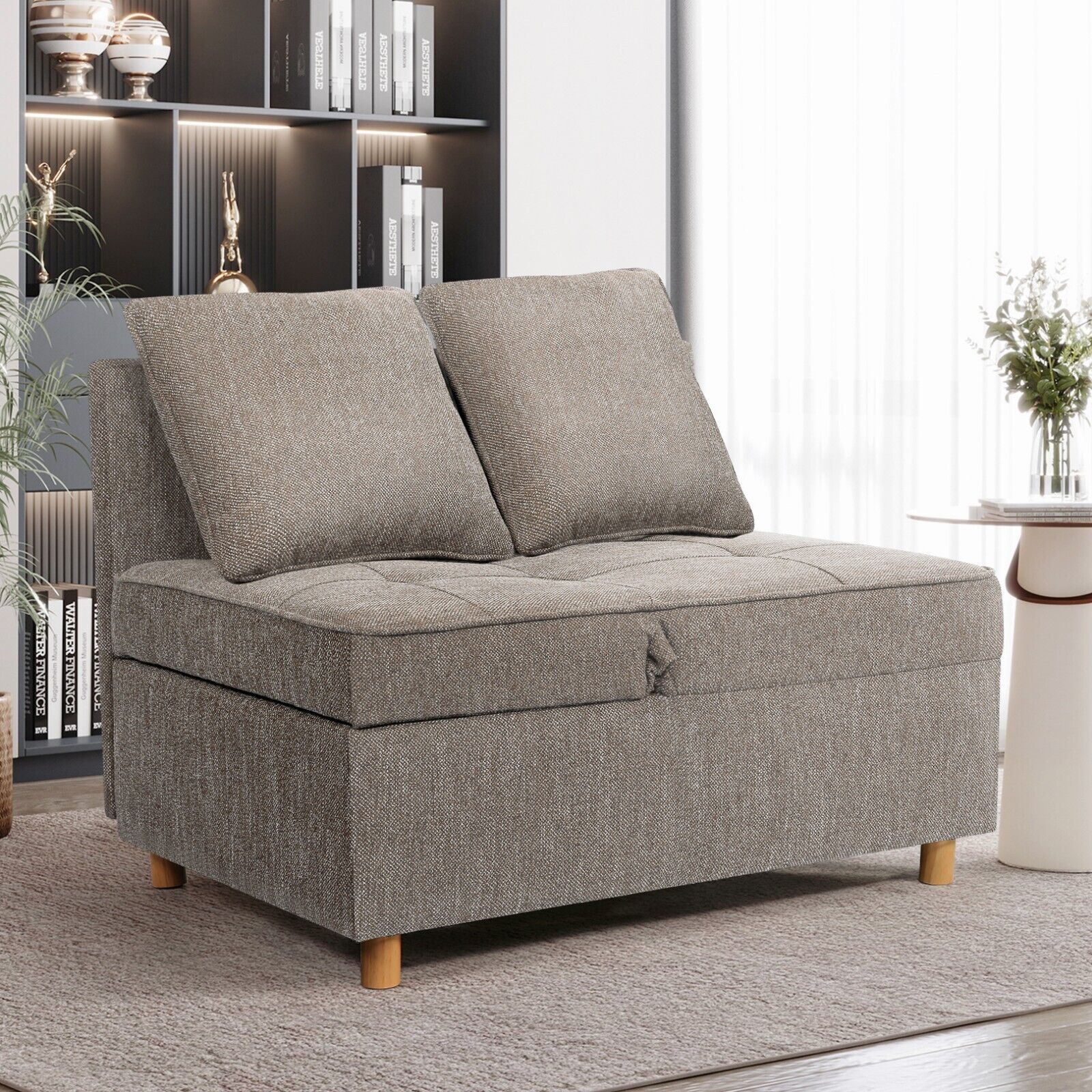 4-in-1 Sofa Bed Chair, Convertible Chair Linen Fabric loveseat Longer Sleeper🎁