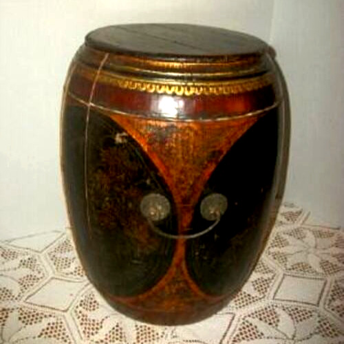 1800s Chinoiserie Chinese Rice Barrel Gilt Wood Metal Handles HP Primitive RARE