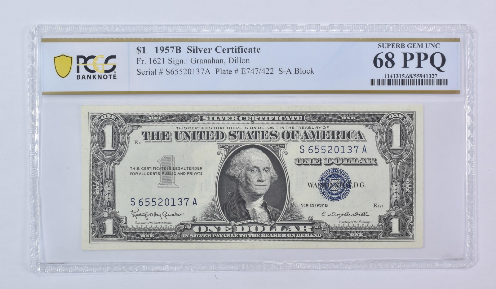 1957 B $1 Silver Certificate Fr#1621 Superb Gem Unc 68 PPQ PCGS