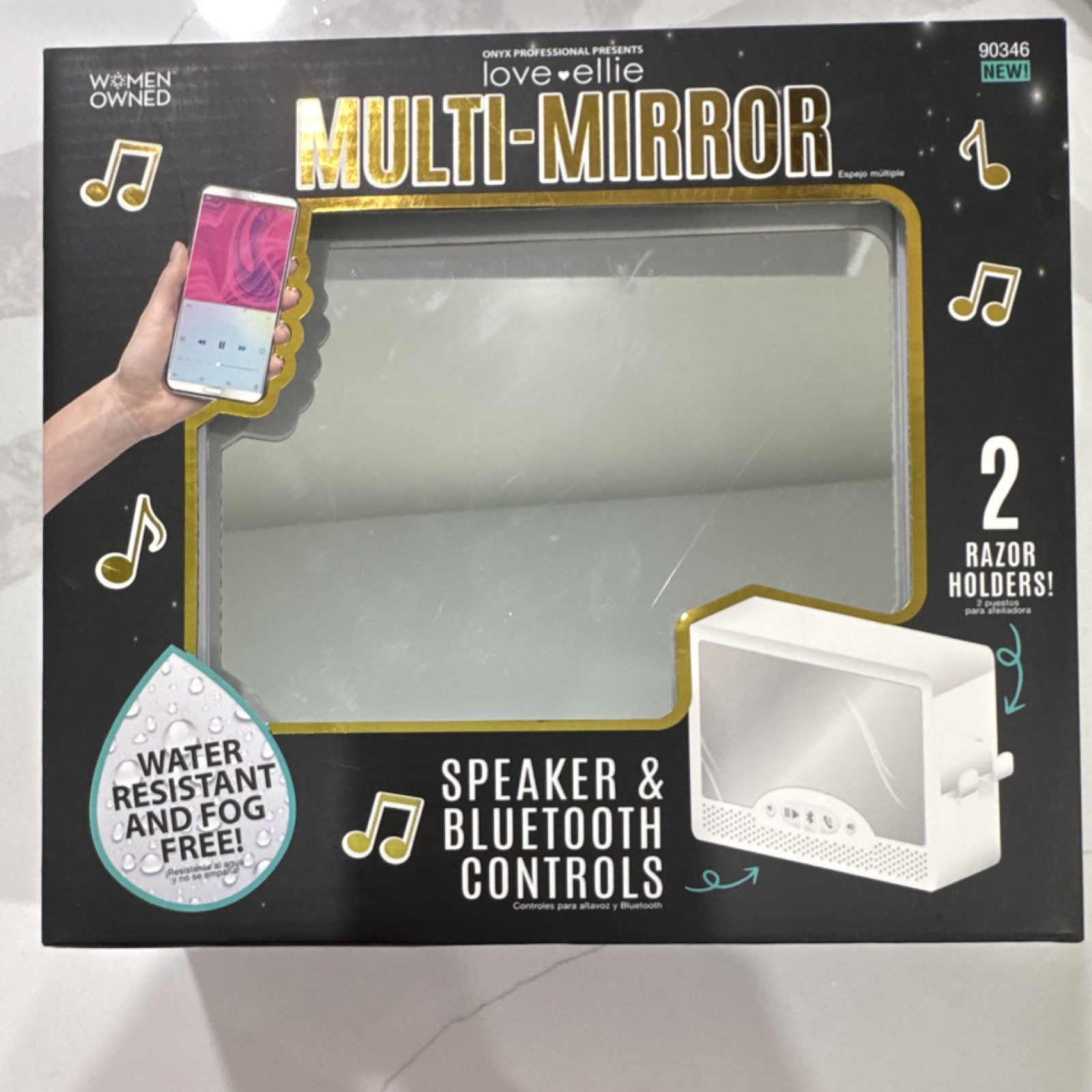 love•ellie ellie Multi-Mirror White Bathroom Mirror Fogless Bluetooth Speaker love•ellie ellie Multi-Mirror White Bathroom Mirror Fogless Bluetooth Speaker