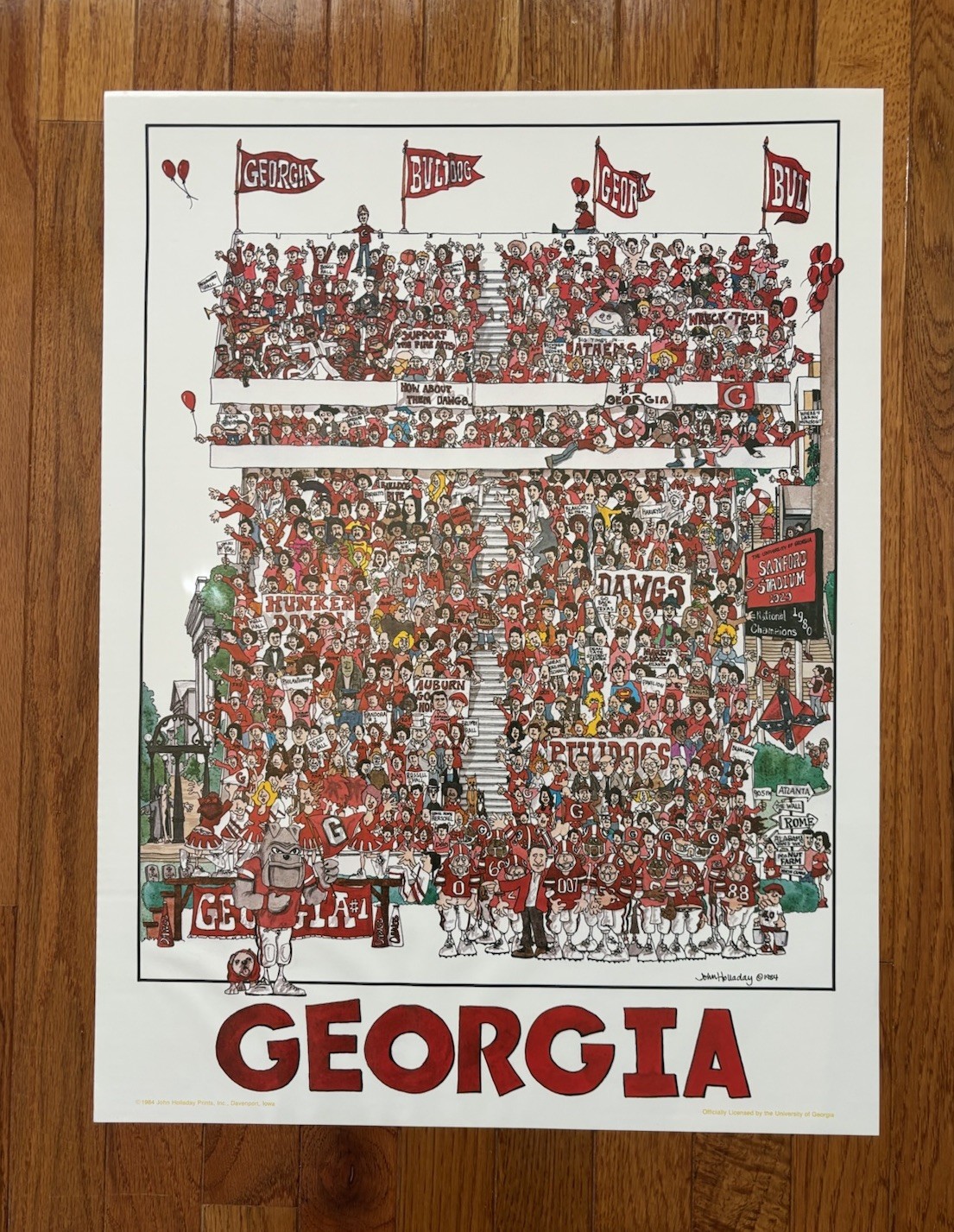 RARE Vintage 1984 John Holladay Georgia Bulldogs Sanford Stadium Print 18”x24”