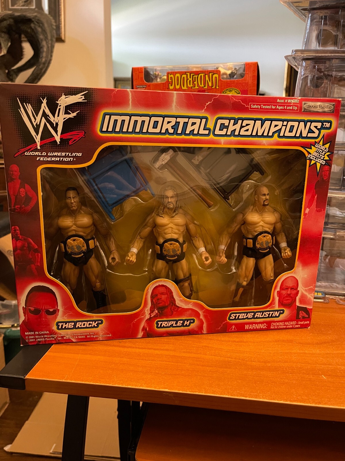 NEW 2001 JAKKS PACIFIC TTL WWF IMMORTAL CHAMPIONS ROCK HHH STEVE AUSTIN