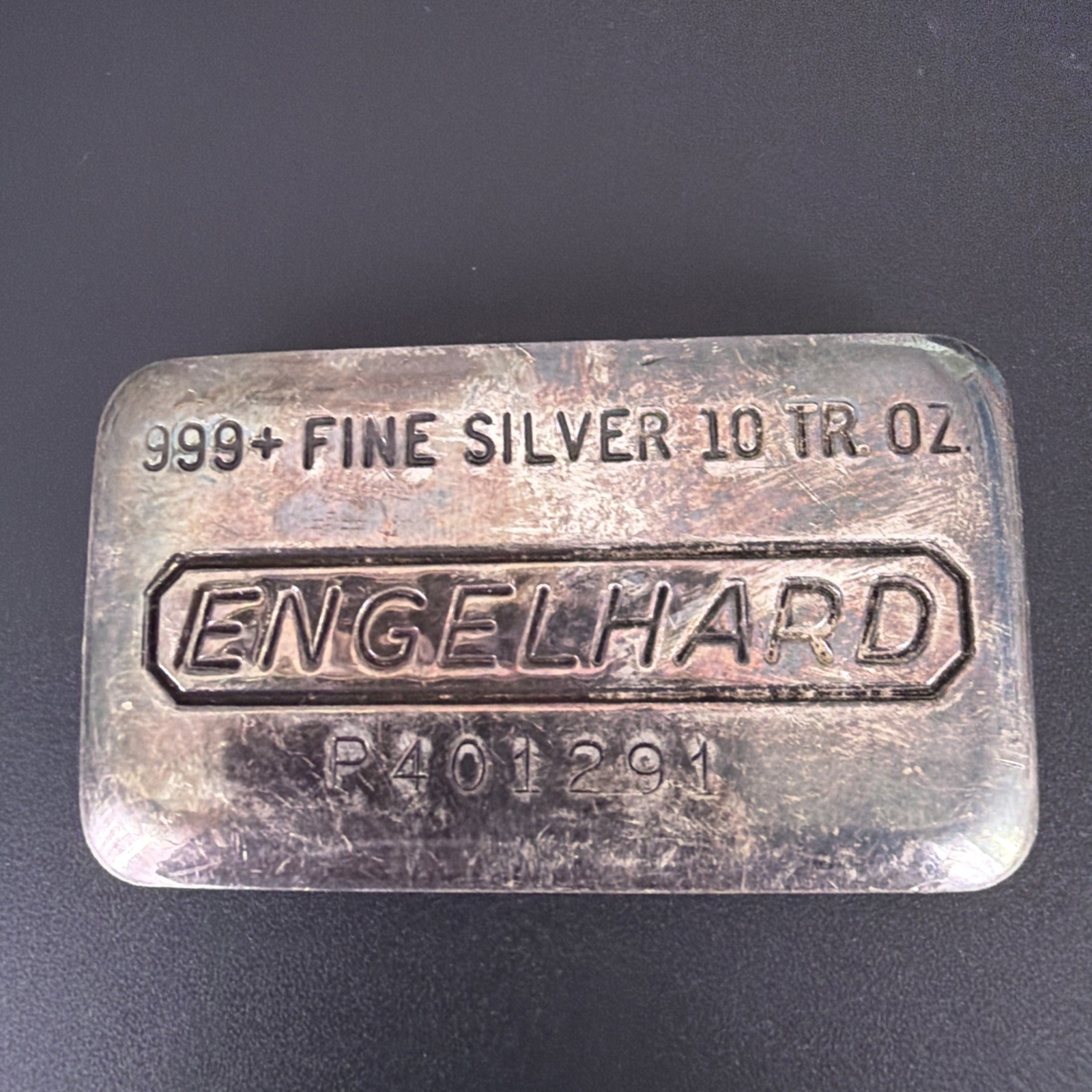 Vintage Engelhard 10 oz .999+ Fine Silver Bar P401291 P-Series Plain Back