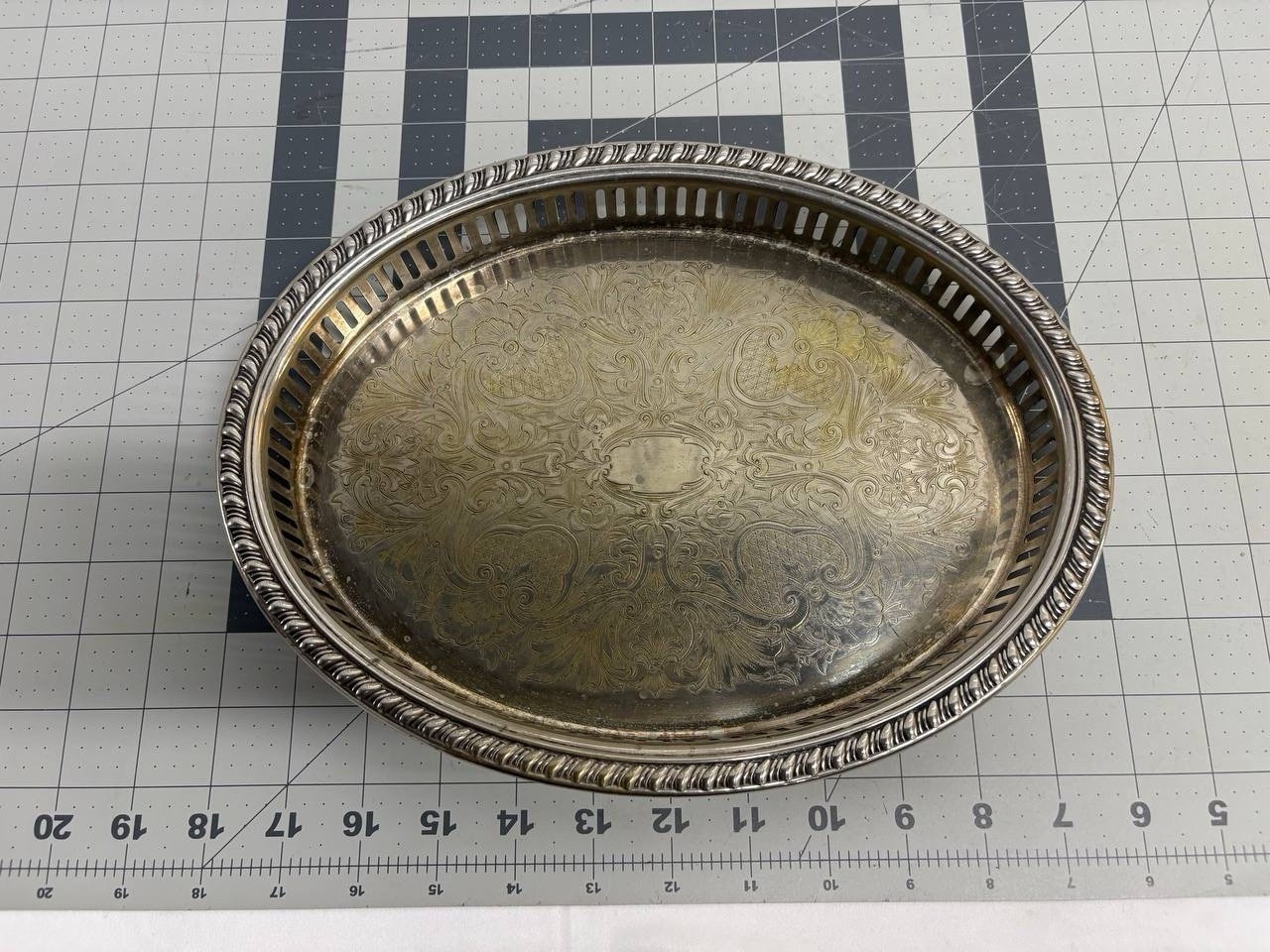 Antique John Grinsell & Sons Silverplate Oval Reticulated Serving Tray England
