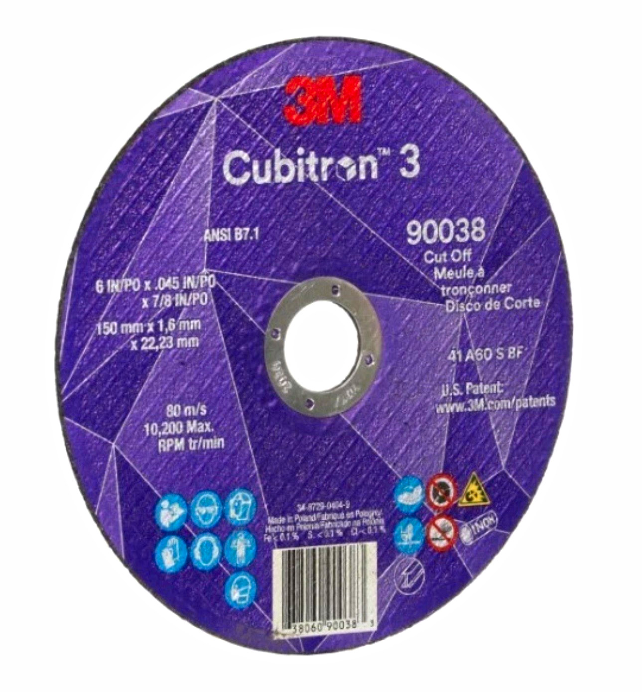 3M Cubitron 3 Type 1 Cut-Off Wheel 6in x .045 x 7/8 60 Grit 90038  (25pcs)