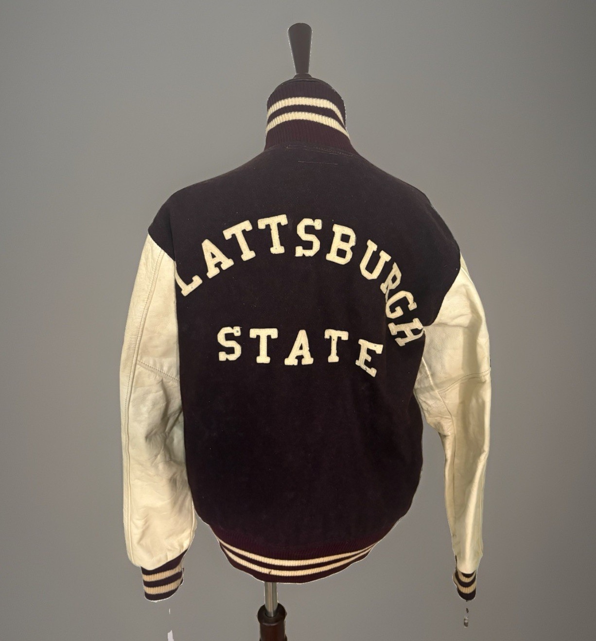 Vintage SUNY Plattsburgh State College Jacket Leather Wool L/XL 