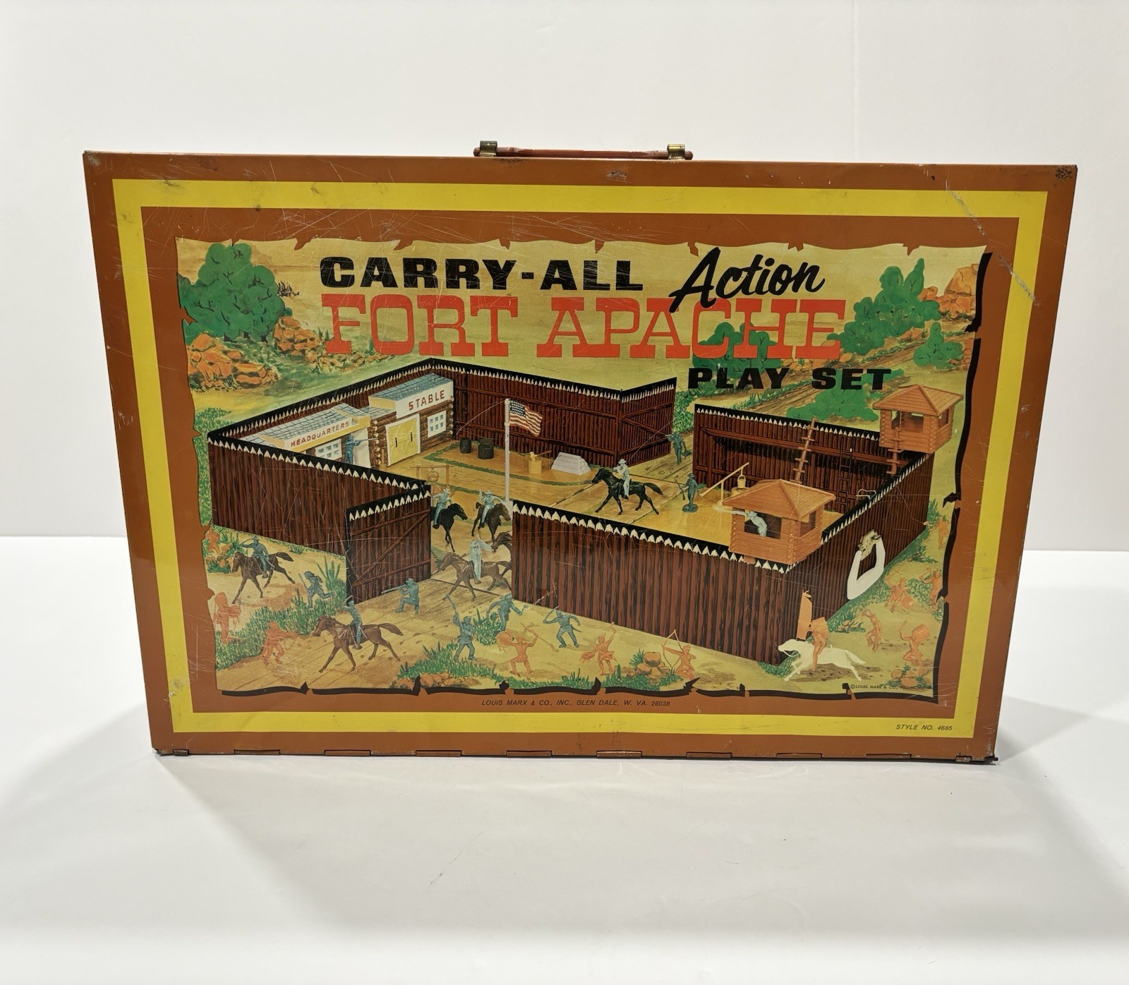 Vintage Marx Tin Fort Apache Carry-All Action Playset W/Accessories Style #4685