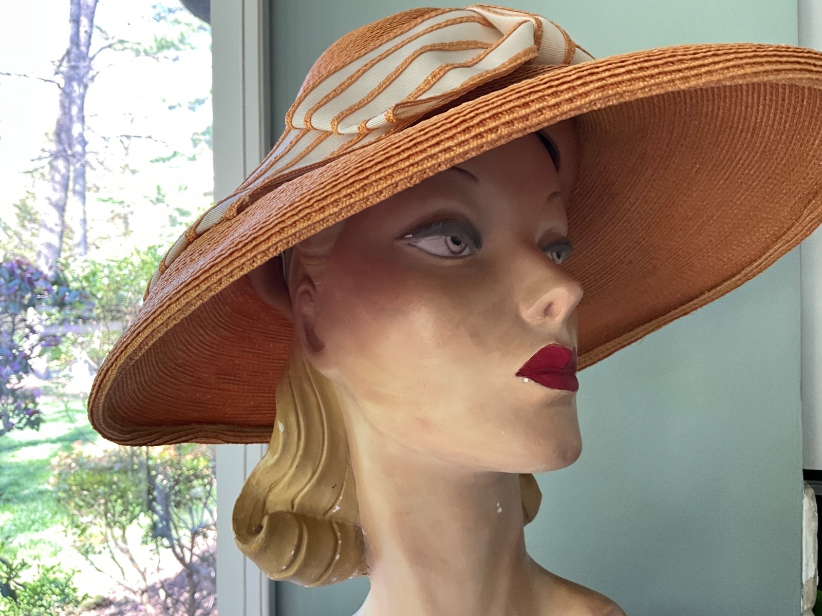 Schiaparelli , Paris woven straw, dome Crown , Wide Brim Hat and bow Schiaparelli , Paris woven straw, dome Crown , Wide Brim Hat and bow