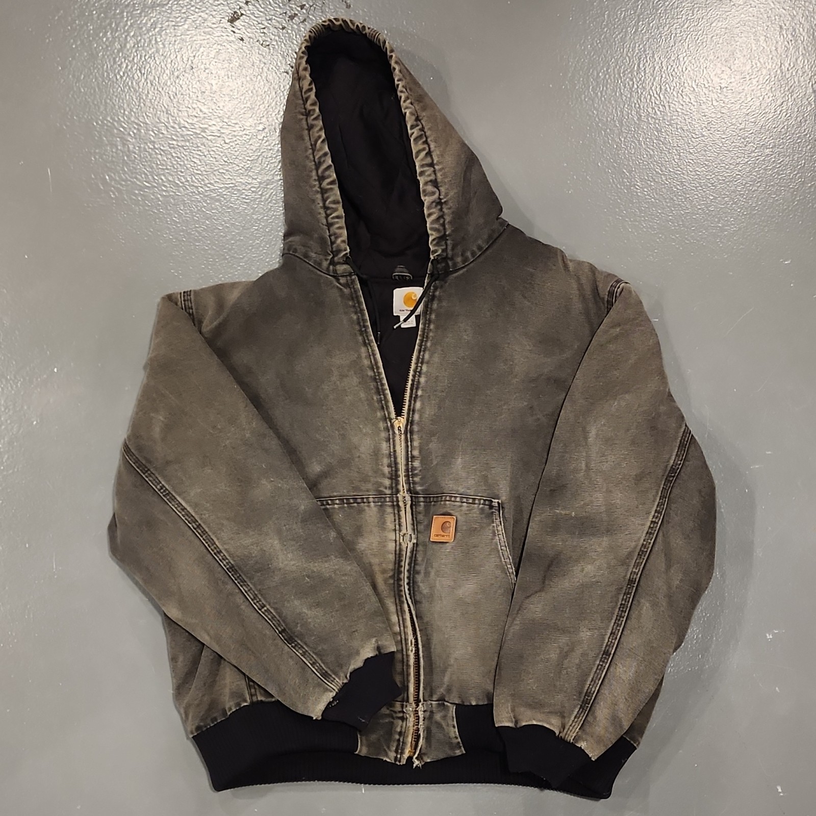 Carhartt Gray Hooded Jacket with Zipper Faded Thrashed Carhartt Gray Hooded Jacket with Zipper Faded Thrashed