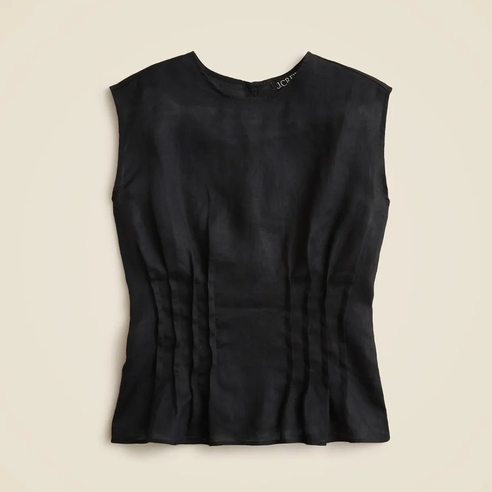 New J.CREW Size 10 Pintuck Shell Top in Ramie Black $69 CK045 New J.CREW Size 10 Pintuck Shell Top in Ramie Black $69 CK045