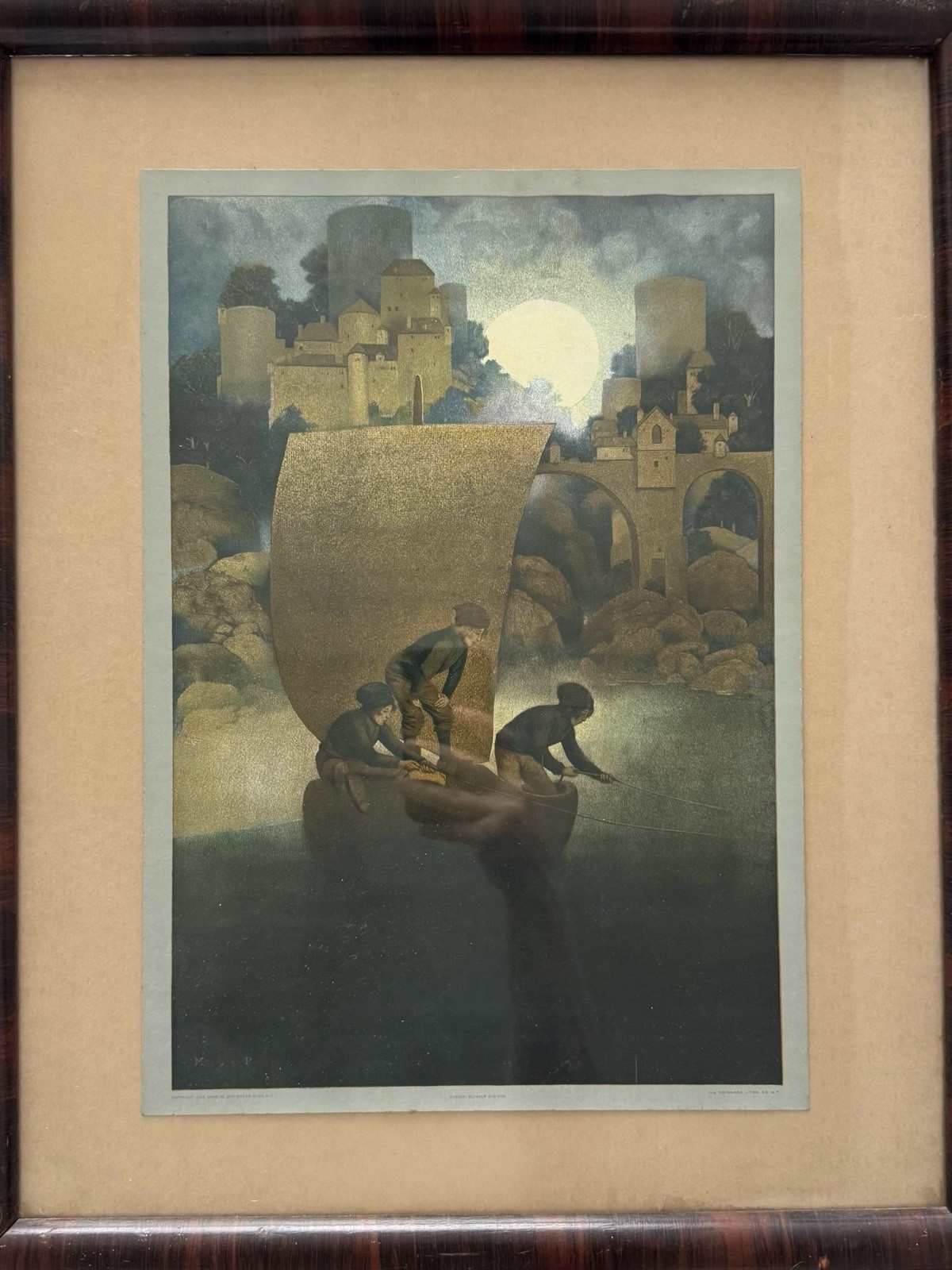 Antique 1905 Maxfield Parrish Print “Wynken Blynken And Nod” Grignard Lithograph
