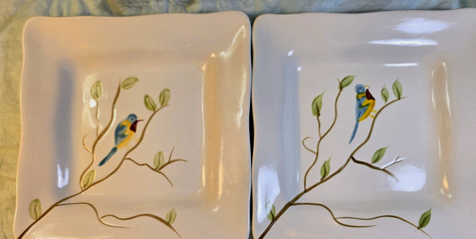 Pier 1 Imports Robin Hand-Painted Earthenware Square Dinner Plates Set of 2 8x8