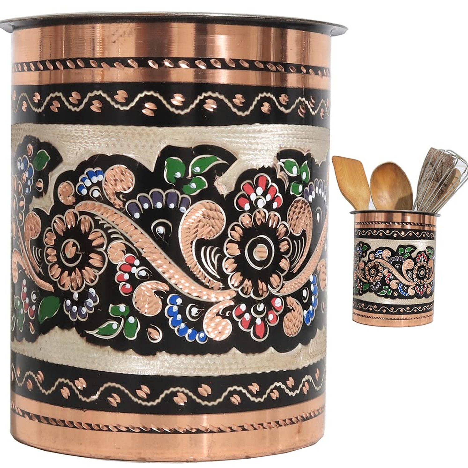 Handmade Copper Mexican Talavera Utensil Holder Pottery Crock Caddy Pot for K... Handmade Copper Mexican Talavera Utensil Holder Pottery Crock Caddy Pot for K...