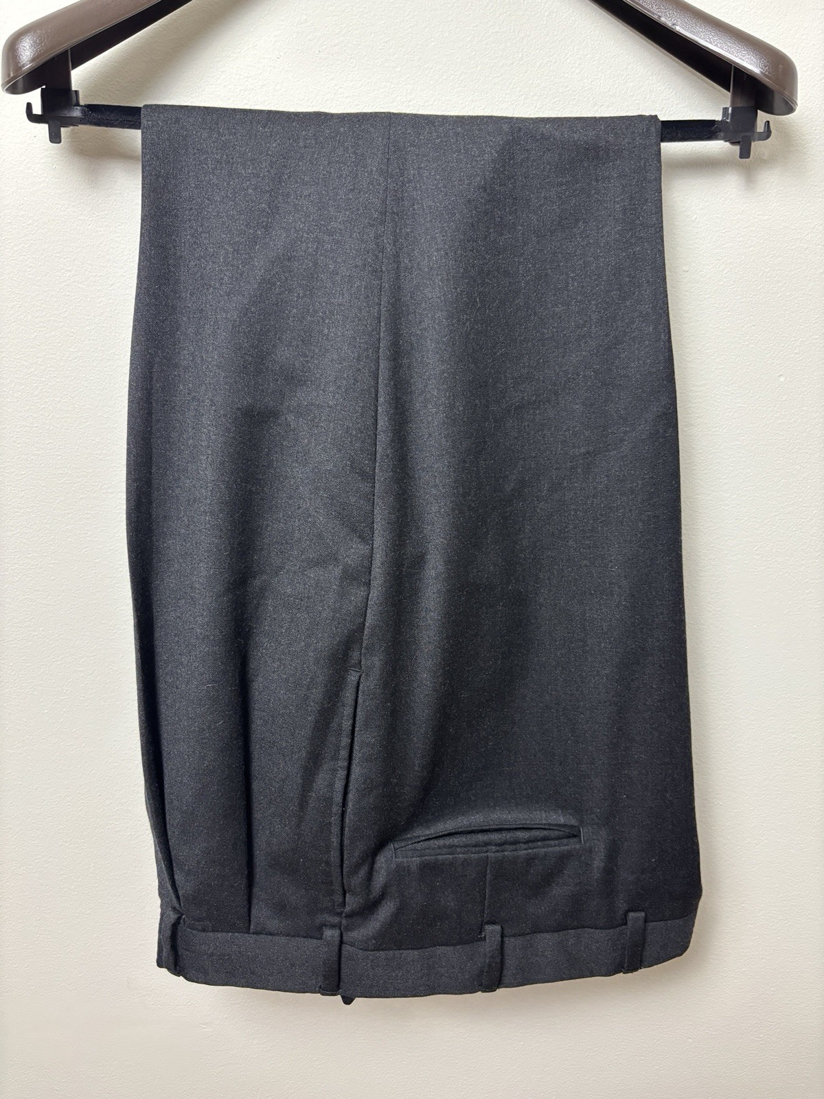 Wool Flannel Pants Mens 38x29 Black Dress Trousers Classic Peated Cuffed Vintage