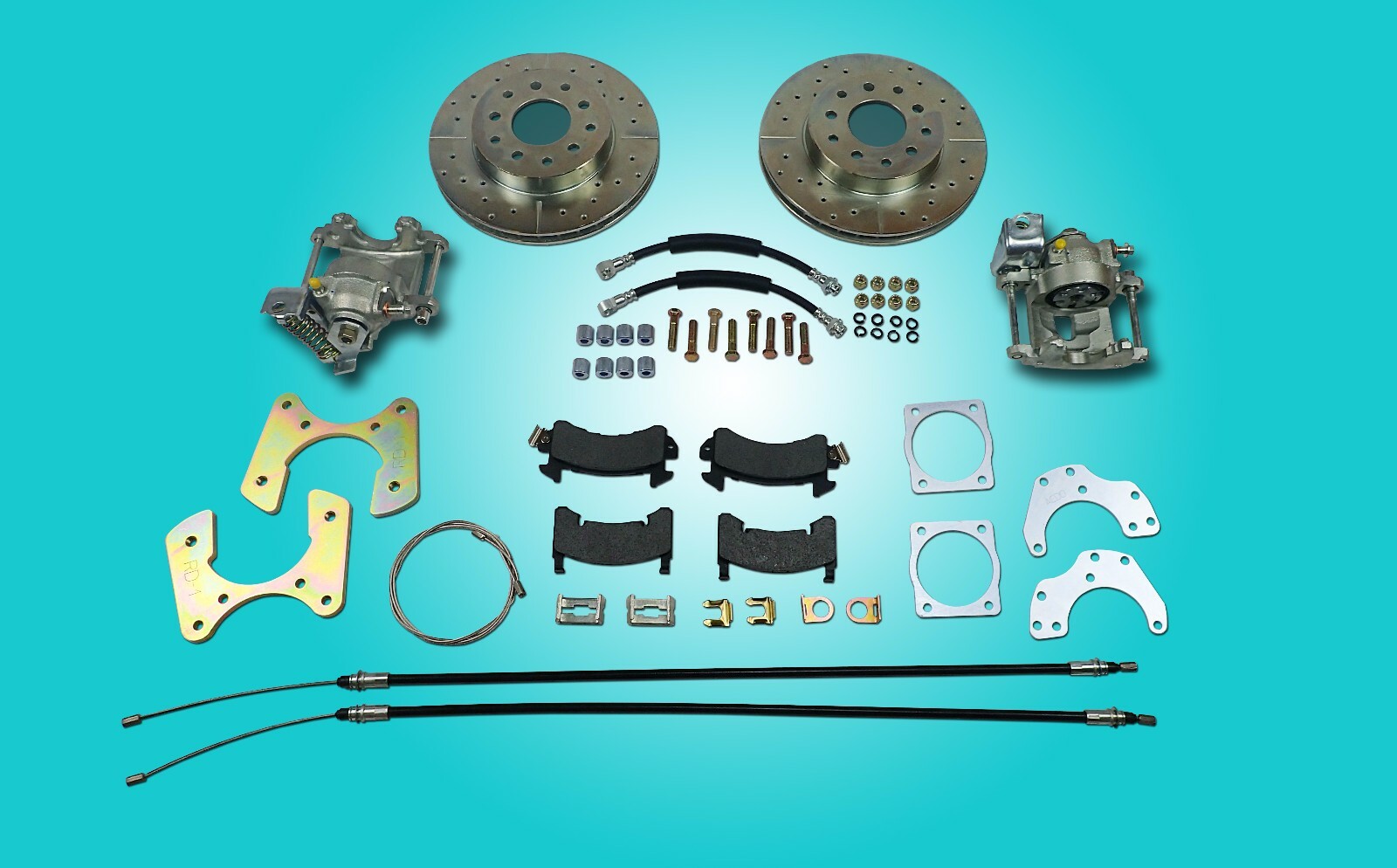 1955 1956 1957 Chevrolet rear disc brake conversion with parking brake cables 1955 1956 1957 Chevrolet rear disc brake conversion with parking brake cables