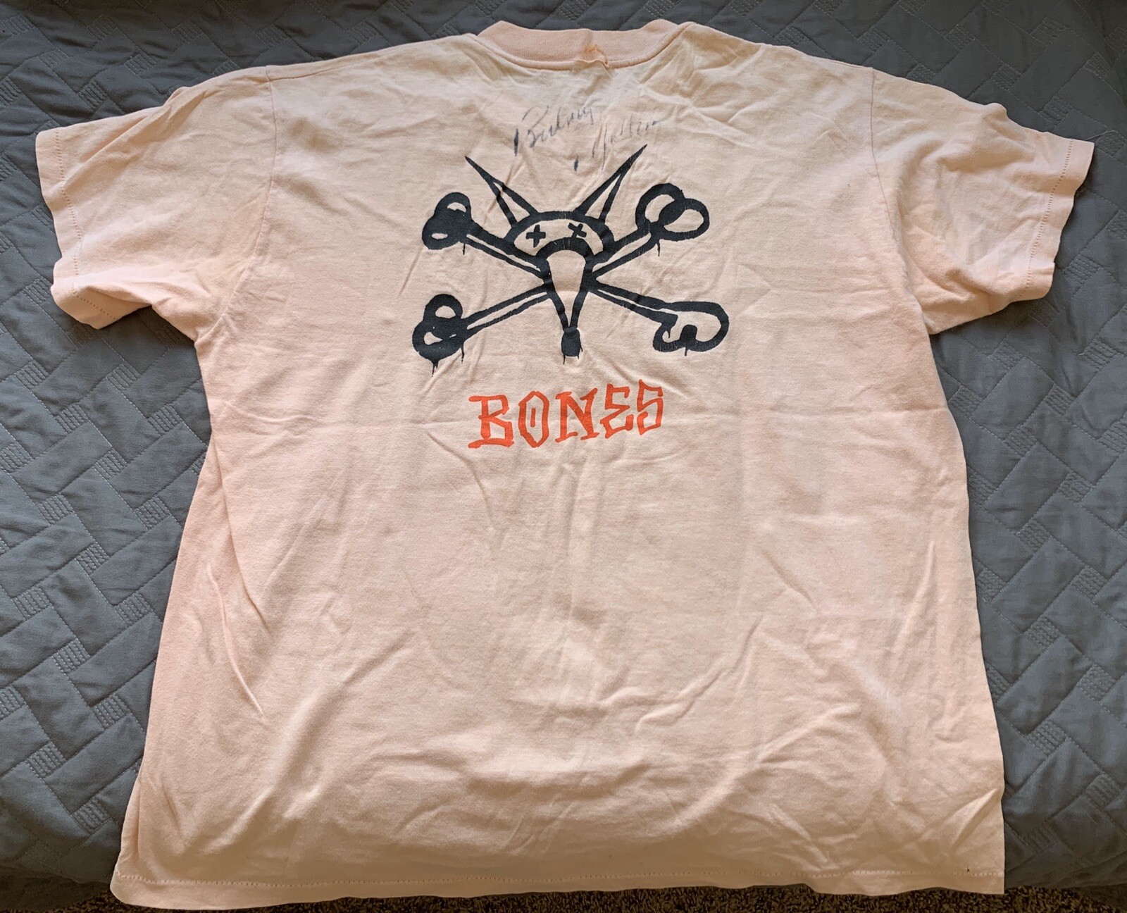 Vintage Rare 80\'s Powell Peralta Rat Bones T Shirt - Autographed Rodney Mullen