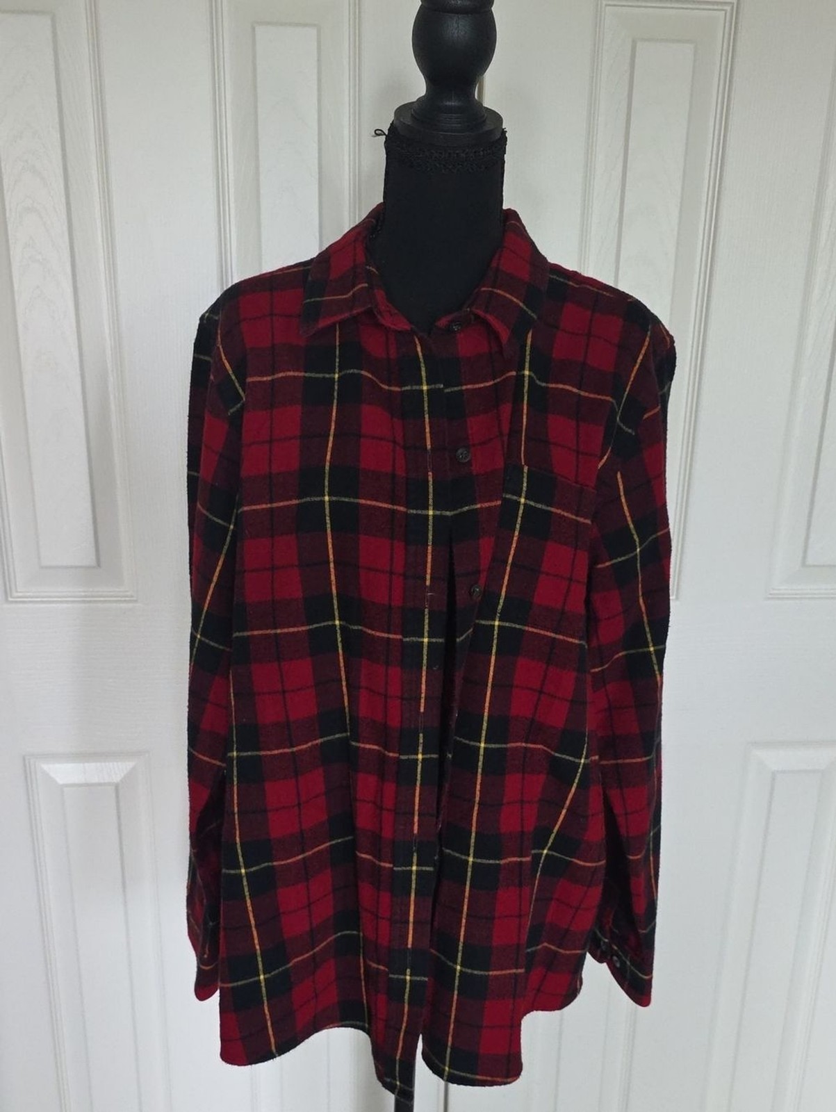 L.L. Bean Red and Black Plaid Button-Down Shirt with Yellow Accents L.L. Bean Red and Black Plaid Button-Down Shirt with Yellow Accents