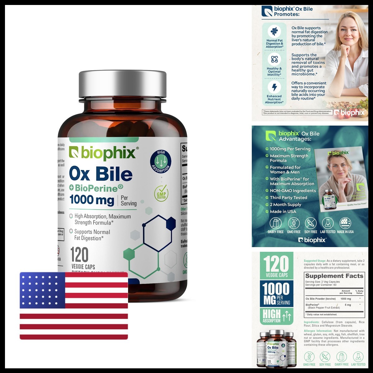 biophix Ox Bile 1000 mg with BioPerine 120 Veggie Capsules