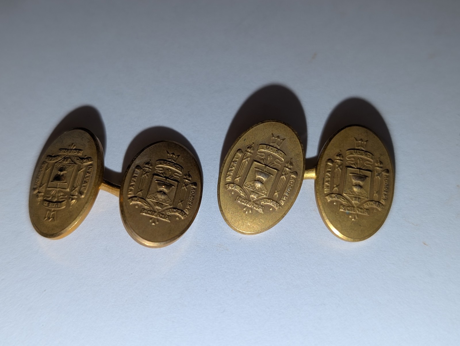 1930’S KREMENTZ U.S. NAVAL ACADEMY”EX SCIENTIA TRIDENS”14K ROLLED GOLD CUFFLINKS