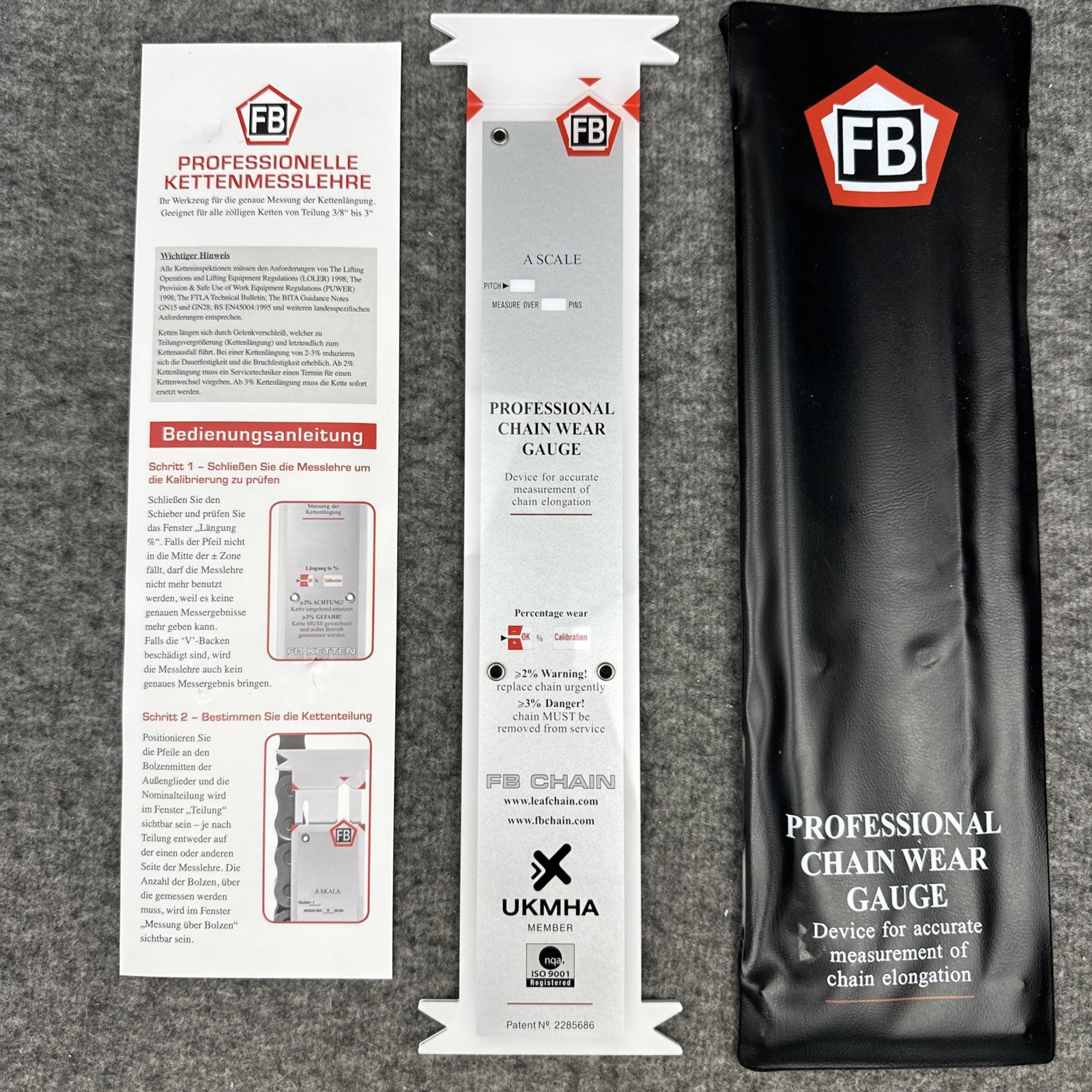 FB Professional Forklift Chain Wear Gauge A-Scale/B-Scale w/Sleeve and Insert