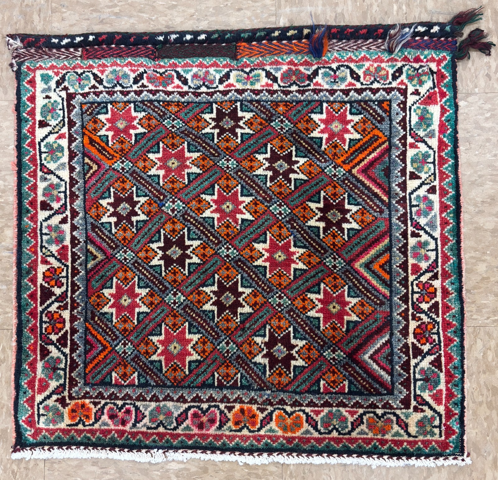 Vintage Antique Qashqai 2x2 Tribal Geometric Hand Knotted Wool Oriental Rug Boho
