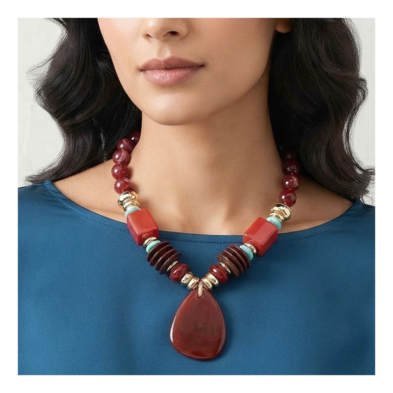 TIGERSTARS BOLD RESIN PLATE PENDANT BEADED STATEMENT NECKLACE